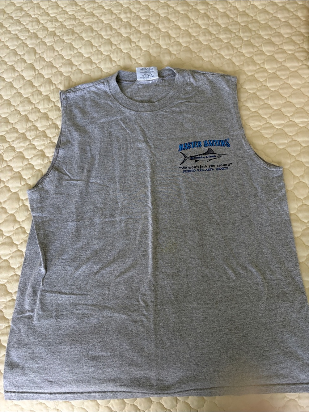 Gray Sleeveless Tank Top with Blue Logo - Unbranded